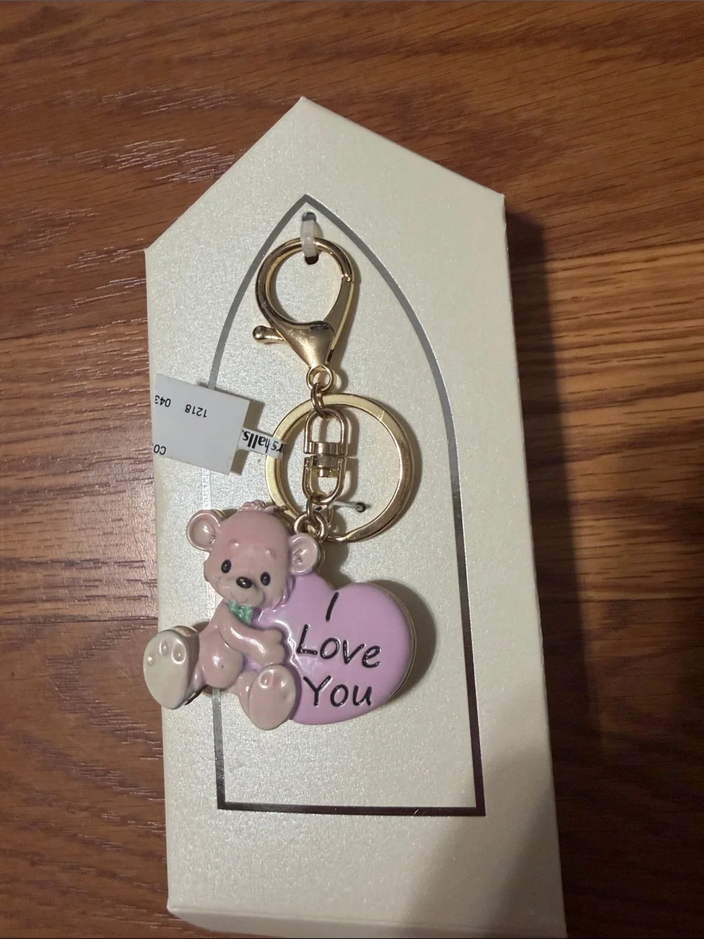 Precious Moments Pink Bear 'Love You' Key & Card Holder with Gold Hardware